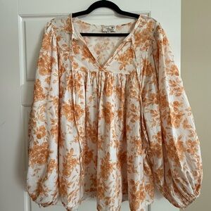 Boho Floral V-Neck Tunic in Tan and Cream